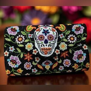 TIANA Beaded Envelope Sugar Skull Clutch Edgy statement cocktail